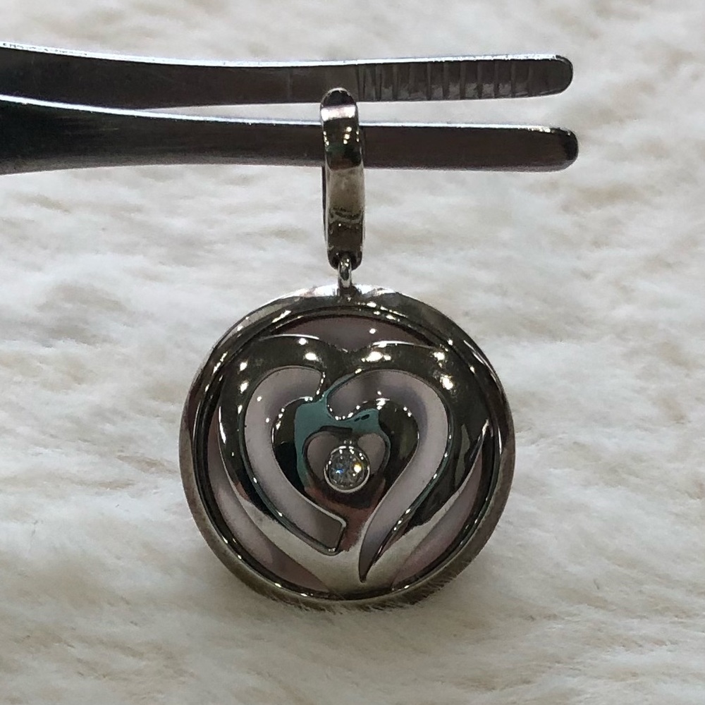 Escada 925 sterling silver heart pendant - diamond, pink chalcedony - with pouch